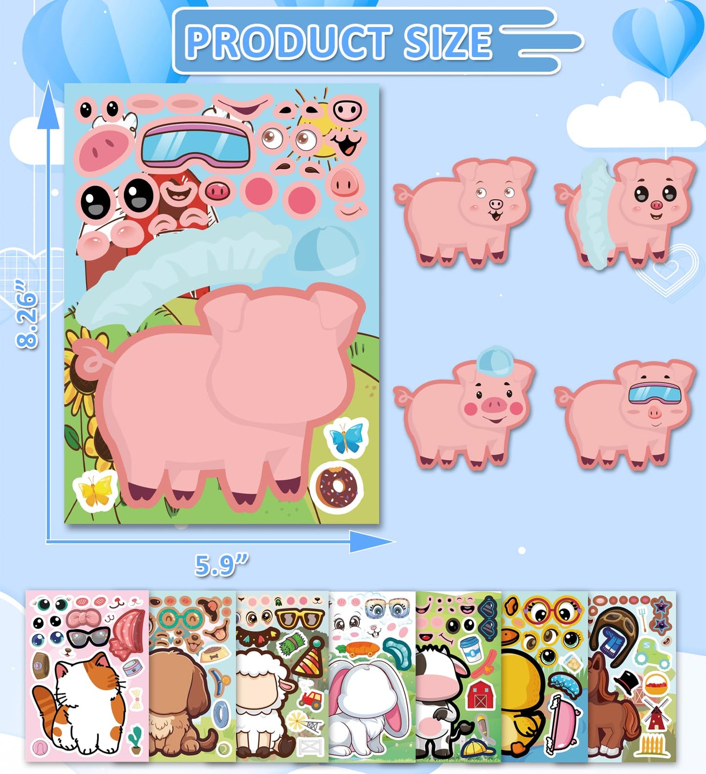 HSHFAMIIY 24 PCS Make a Animal Face Stickers - Stickers for Kids Party Favors Goodie Bags Stuffers Crafts Activities Gifts for K