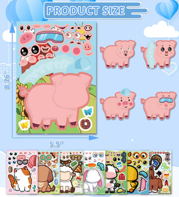 HSHFAMIIY 24 PCS Make a Animal Face Stickers - Stickers for Kids Party Favors Goodie Bags Stuffers Crafts Activities Gifts for K