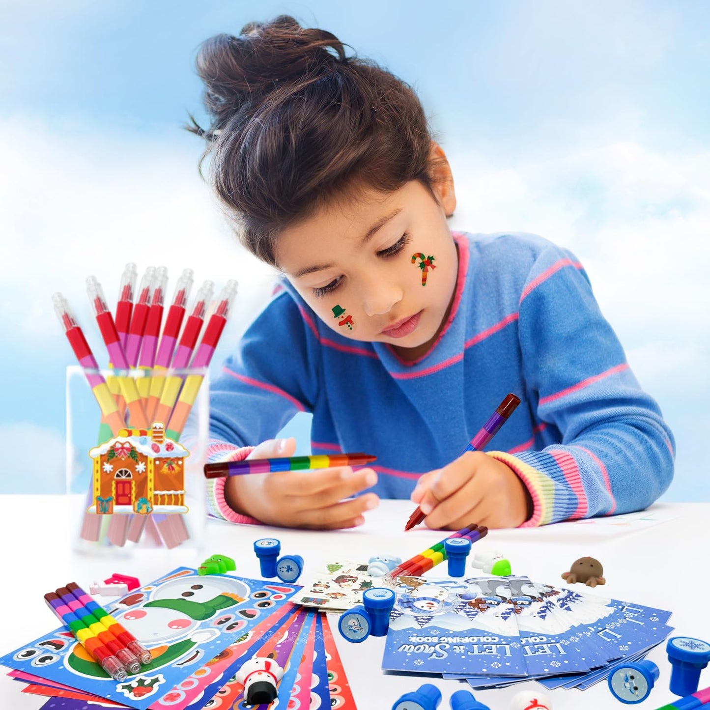 Cinrobiye 72 Pieces Winter Frozen Party Favors Winter Arctic Animals Coloring Books Tattoo DIY Sticker Stampers Class Reward Pri