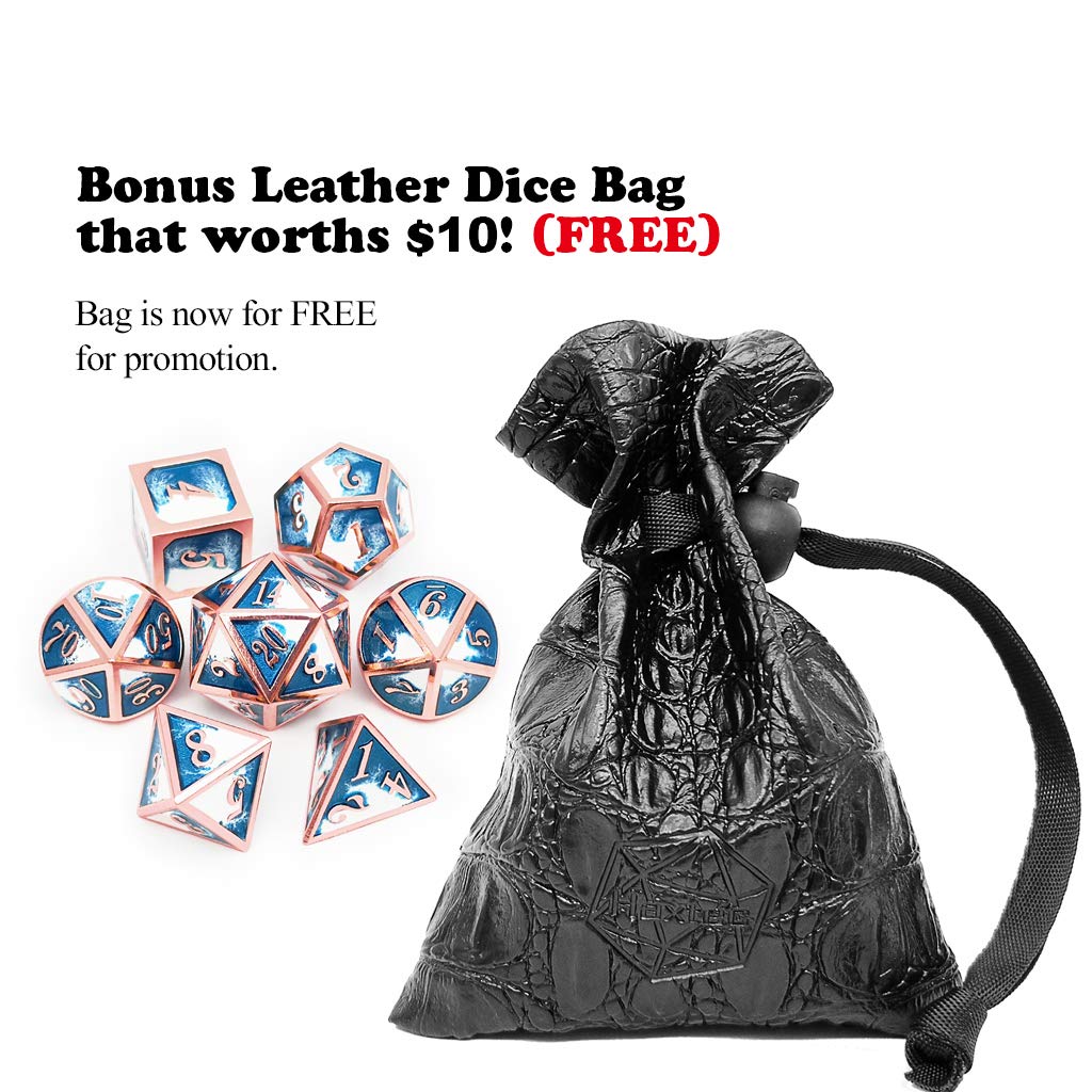 Haxtec Metal DND Dice Set Copper Blue White D&D Dice with Leather Dice Bag for Dungeons and Dragons RPG-Ice Dragon Bait