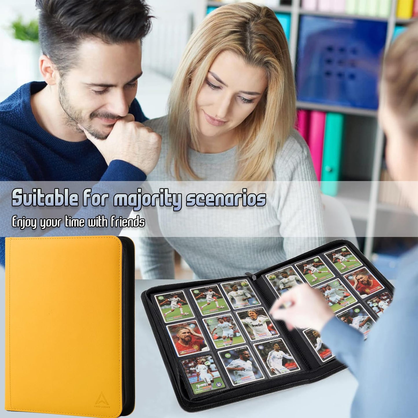 Arkeiliy Card Binder 9 Pocket  Double Sided Pockets Trading Card Binder with 30 Sleeves  enhanced Zip Trading Card Holder Collector Album Holds 540 MTG (yellow)