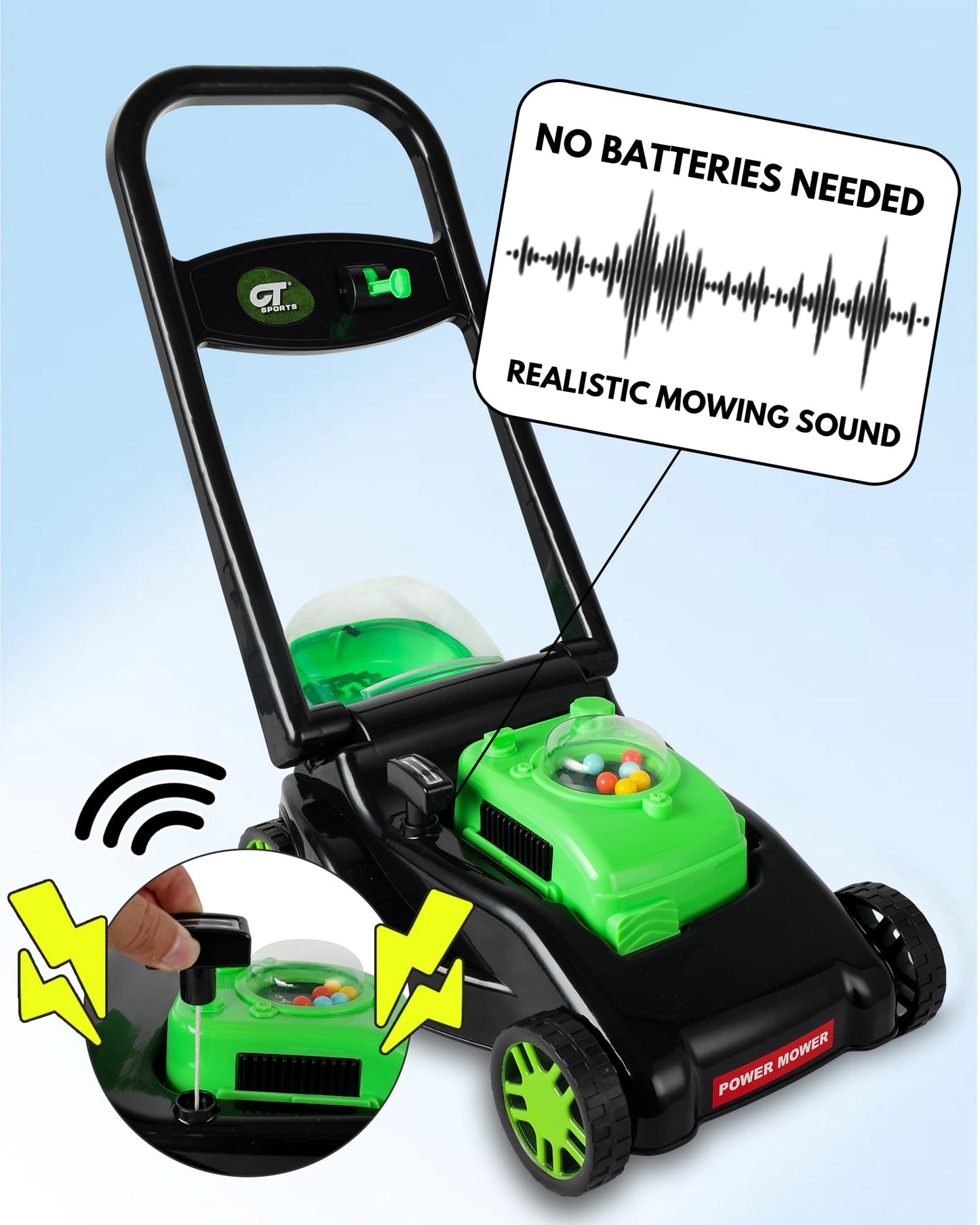 CT SPORTS Toddler Lawn Mower - Realistic Grass-Cutting Action, No Batteries, Black, Model XT-30018, Fun Outdoor Push Toy for Kids