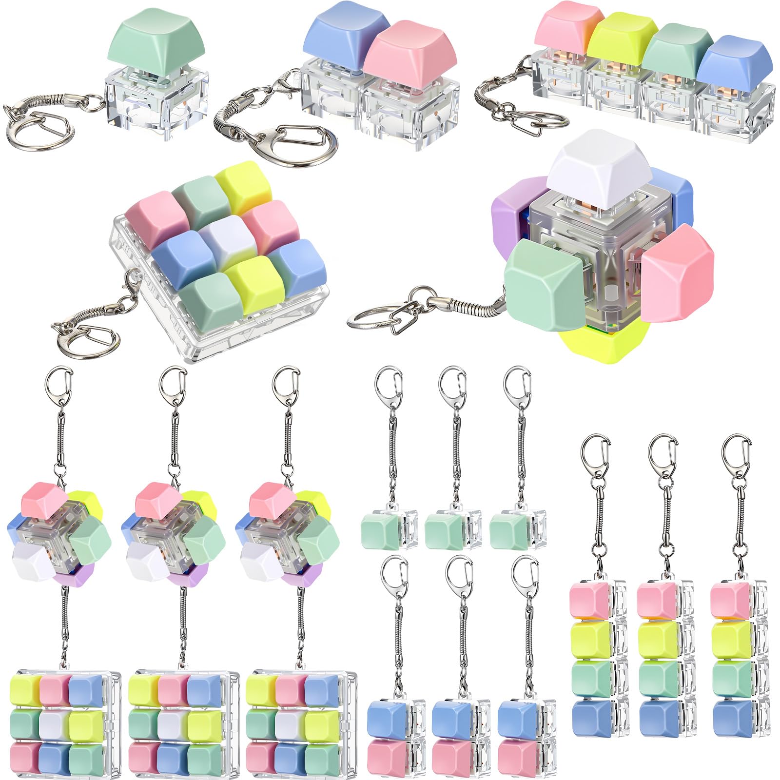 VioraWhite 16 Pcs Keyboard Fidget Toy Fidget Keyboard Keychain Finger Clicker Stress Relief Decompression Button Finger Toys for