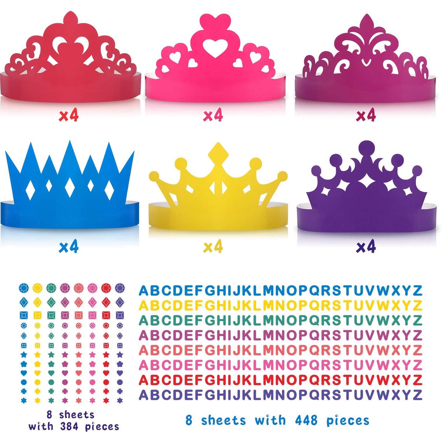 Outus 24 Pieces Princess Prince Crown Tiara Craft Kits DIY Name Paper Party Crown Hats Birthday Party Decoration Favor Supplies
