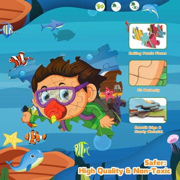 Floor Puzzles For Kids Ages 3-10 - Large 70 Piece Round Toddler Jigsaw Puzzles Toys - Preschool Learning Educational Gift (Ocean
