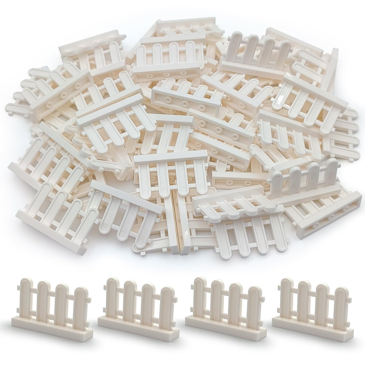 Sprite World Building Block Toy Accessories 1 X 4 X 2 White Picket Fence, Bulk - 50 Pieces Per Package (White)