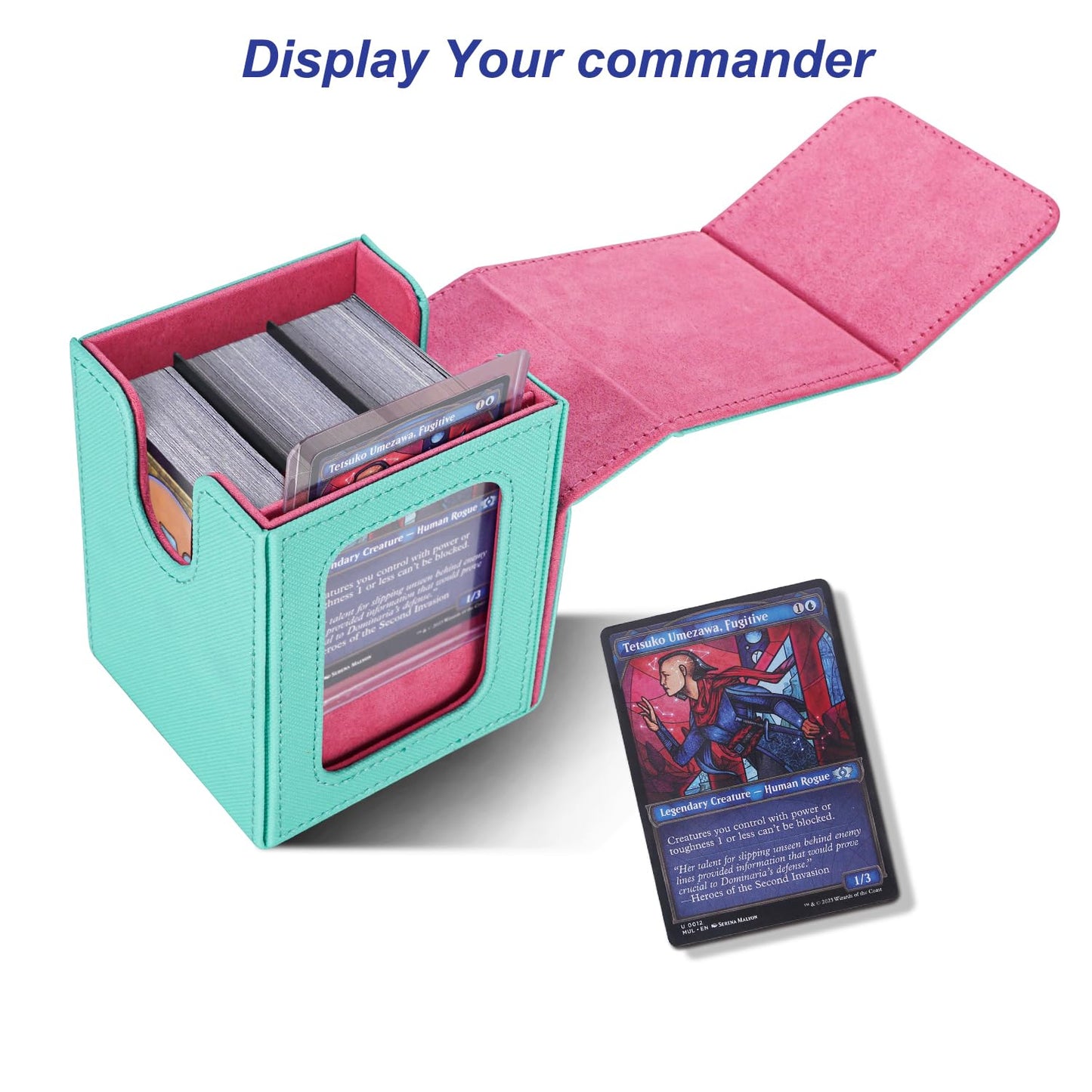 Afiing Mtg Deck Box For Commander Display,Card Deck Case Fits 100 Double Sleeved Cards, Magic Commander Tcg Card Storage Box Wit