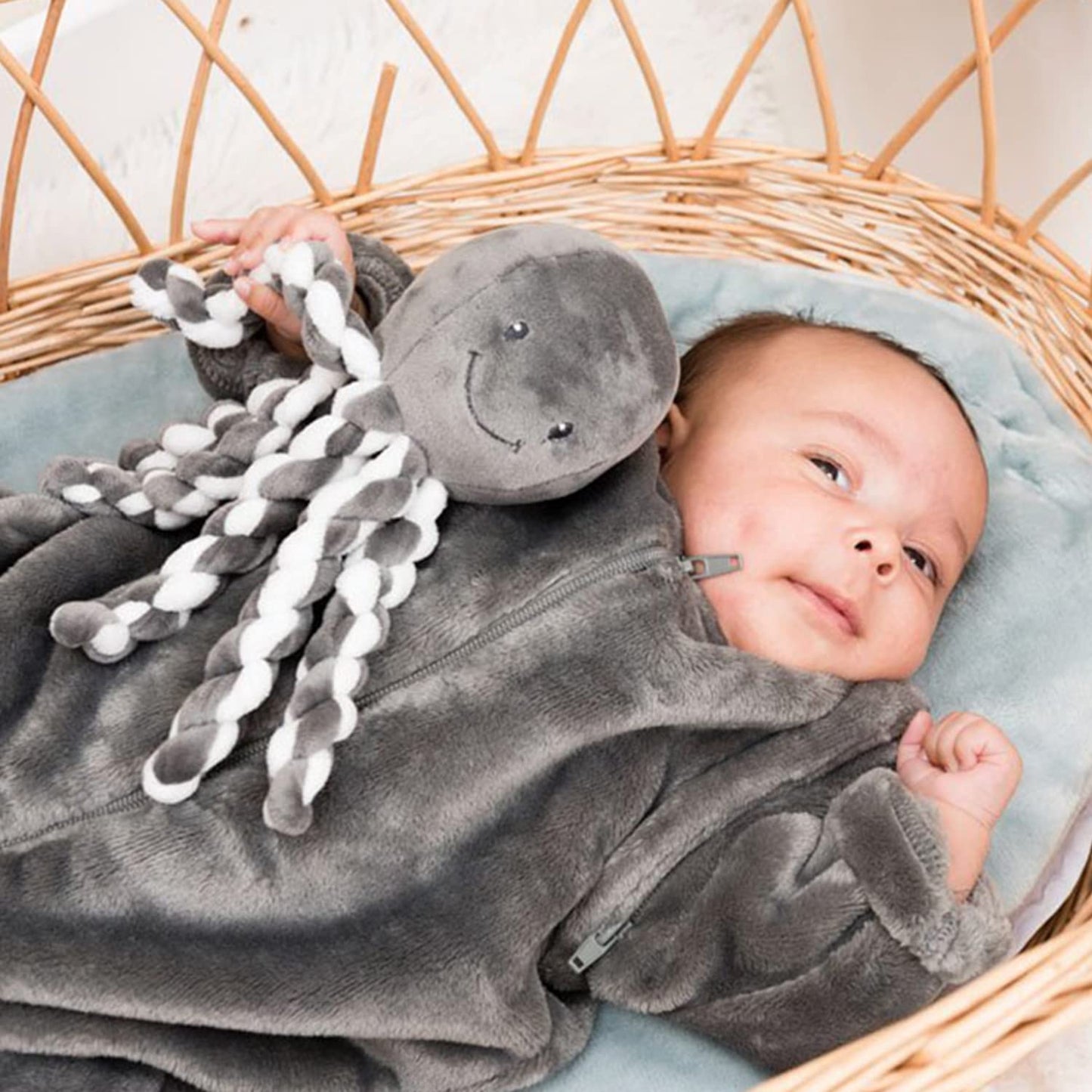 Nattou Lapidou - Piu Piu Octopus Plush Toy For Newborn Babies, Comforting, Soothes For Sleep - Grey & White