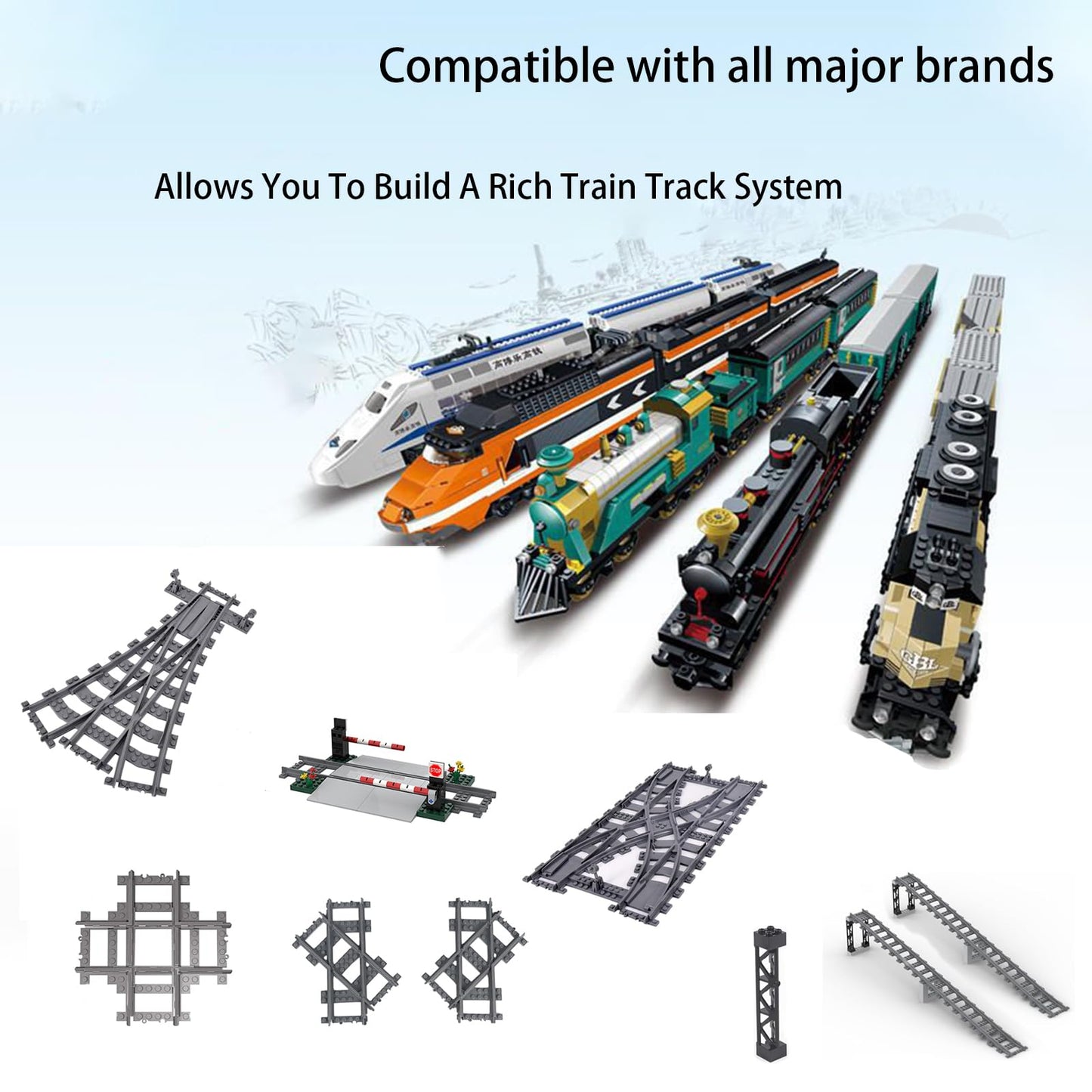 City Train Track Building Block Accessories, Train Track Accessories and Railway Track Expansion are Compatible with All Major B