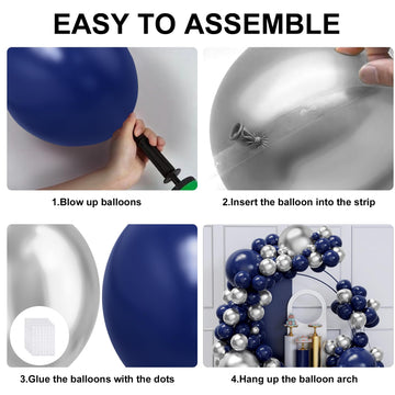 Blue And Silver Balloons Arch Garland Kit, 134Pcs Navy Blue And Silver Balloons With Different Size For Birthday Party Baby Show