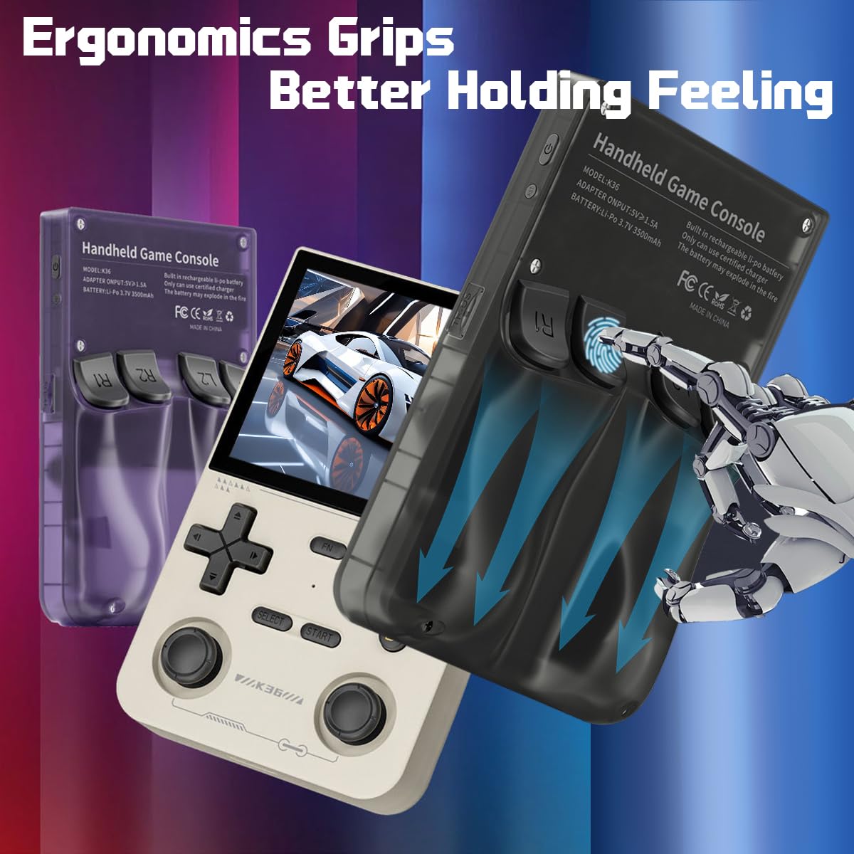 Fingerevo K36 Handheld Game Console 3.5-In 640 * 480 Ips Oca Screen 3500Mah Rk3326 Opensource System Gray