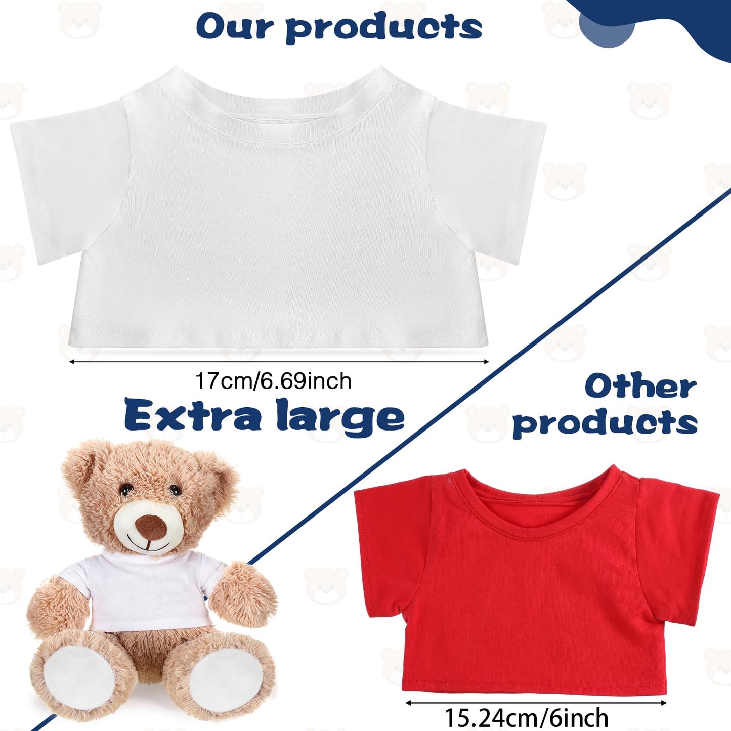 Roundfunny Bear Tee Shirt Fit 8-10Inch Bear Clothes Stuffed Animal Clothes Shirt Basic Stuffed Bears Dolls Shirt, White