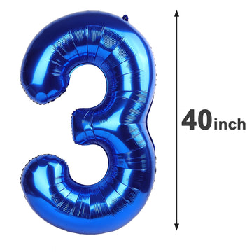 Large Navy Blue 3 Number Balloon 40 Inch, 3 Three Wednesday Birthday Balloons,3Rd 13 30 31 33 53 Birthday Party Decorations, Blu