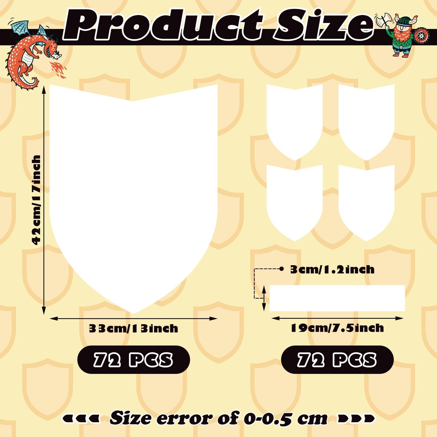 ReliThick 36 Pcs Paper Shields for Kids DIY Shields Craft to Decorate Cardboard Shield Shapes Cutouts with Handles for Markers C