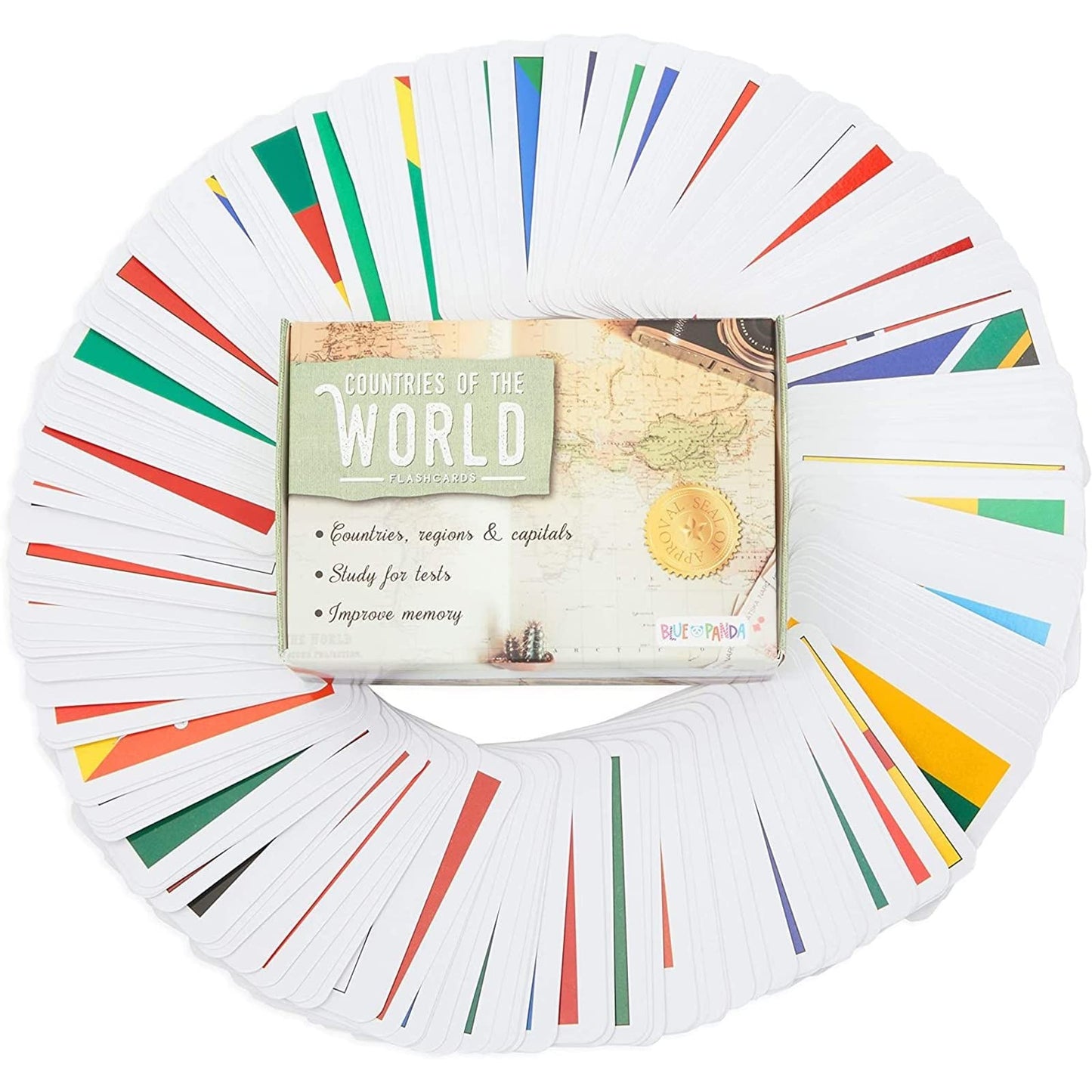 Blue Panda 205 Countries Flags Flash Cards For Kids - Country Flags With Continents & Capitals (2.5 X 3.5 In)