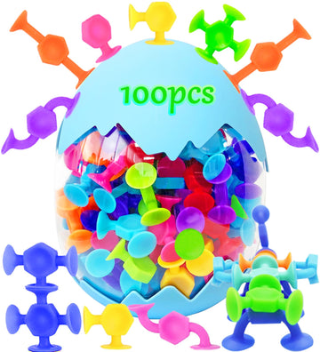 100Pcs Suction Bath Toys For Baby Kids, Bath Toy Silicone Construction Building Blocks Montessori Sensory Toy For 3 4 5 6 7 8 Ye