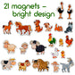 21 Fridge Magnets For Toddlers Magdum - Farm Family Kids Magnets For Fridge - Toddler Magnets For Refrigerator - Magnetic Animal