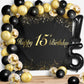 Happy 15Th Birthday Balloons Black Set Decor - Cheers To 15 Years Old Party Theme Garland Banner Backdrop Decorations For Boy An