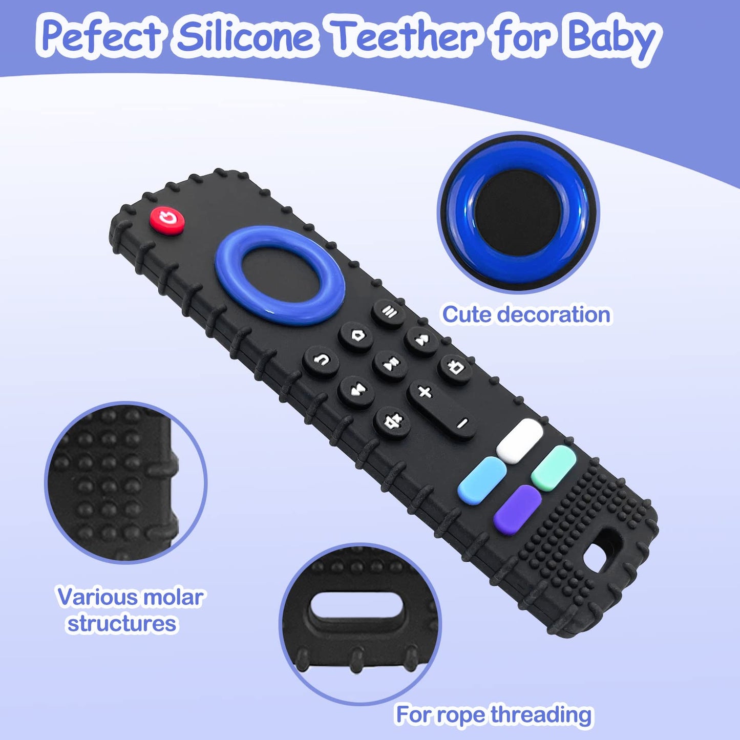 Ersihua Silicone Remote Teething Toys For Baby, Remote Control Shape Teethers For Babies 18+ Months,Silicone Tv Remote Teether Bpa Free(Black