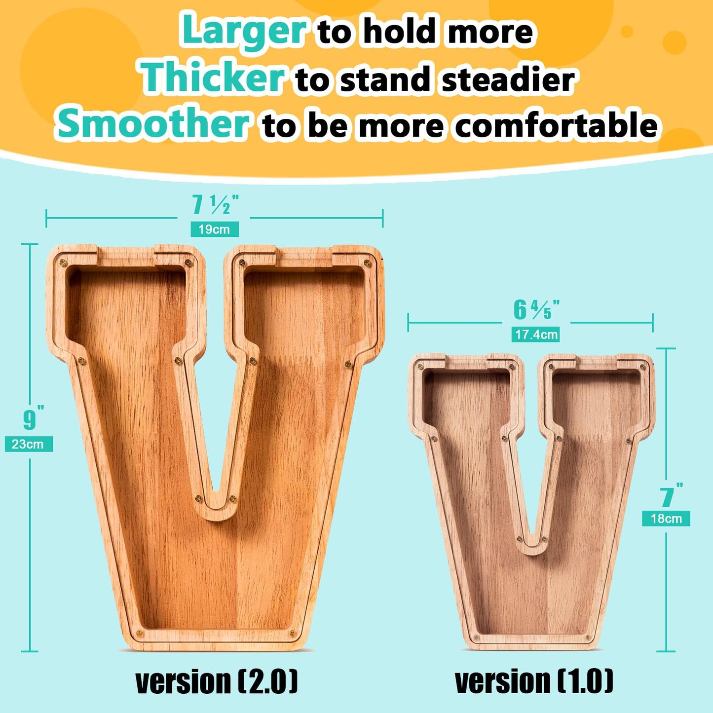 SummiDate Wooden Letter Piggy Bank| Piggy Bank for Boys Girls Toddler| Alphabet V Money Bank| Coin Bank Birthday Gift for Kids|Birthday Gift for Kids (V)