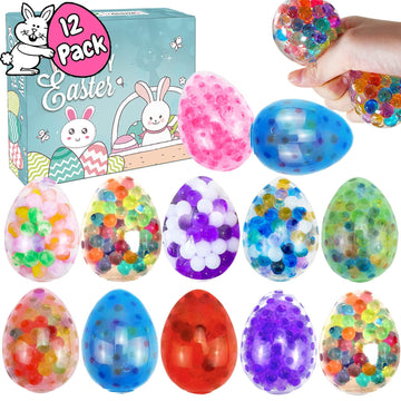 12Pcs Easter Egg Stress Balls, Easter Basket Stuffers, Easter Egg Fillers, Squishy Squeeze Balls For Adults, Easter Egg Hunt, Pa