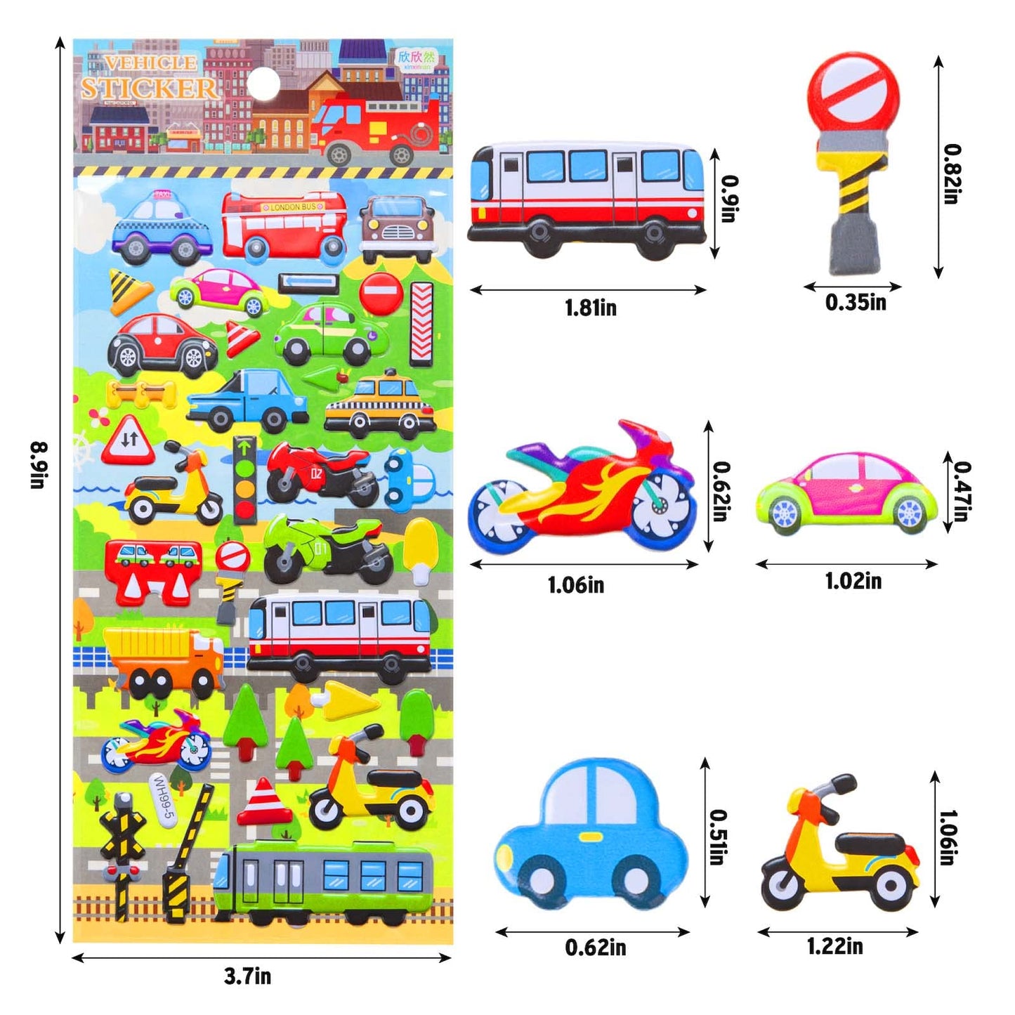3D Puffy Car And Vehicle Stickers For Kids Toddlers, 6 Packs Reusable Foam Truck Stickers For Boys With Construction Trucks, Tra