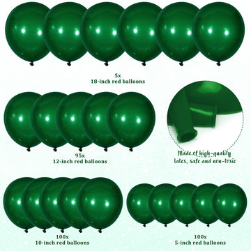 300 Pcs Latex Balloons Different Sizes 5/10/12/18 Inch Party Balloons Bulk Anniversary Balloons For Birthday Wedding Baby Shower Party Decoration (Dark Green)