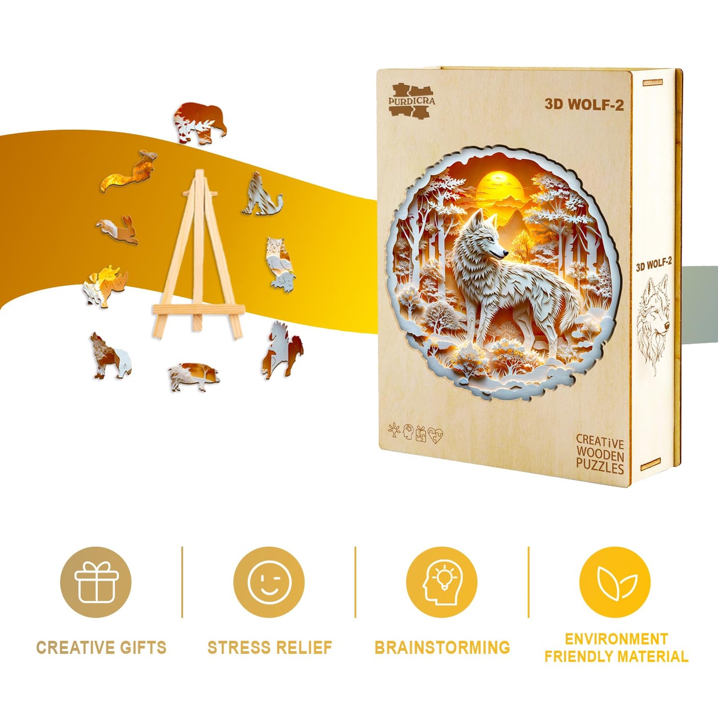 Wooden Puzzles for mature-themeds  Unique Animal Shaped Silentwolf mature-themed Puzzle  3D Vision Wooden Jigsaw Puzzles mature-themed  Challenging Creative Gifts Family Games 8.5 * 8.4in 100pcs