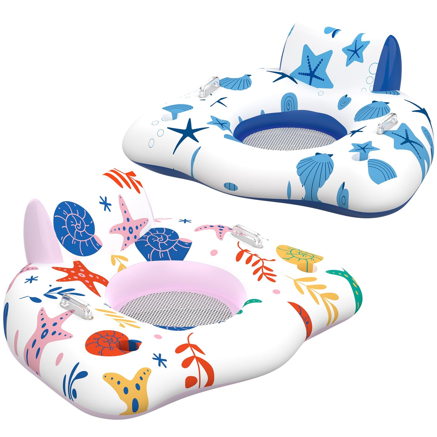 CACSPS Inflatable Pool Floats mature-themed  2 Pack Floating Lounge Chairs with Cup Holders  Heavy Duty Blow Up Pool Floats Chair for Summer Water Fun  Beach  Lake  or Pool Party (Blue+Pink)