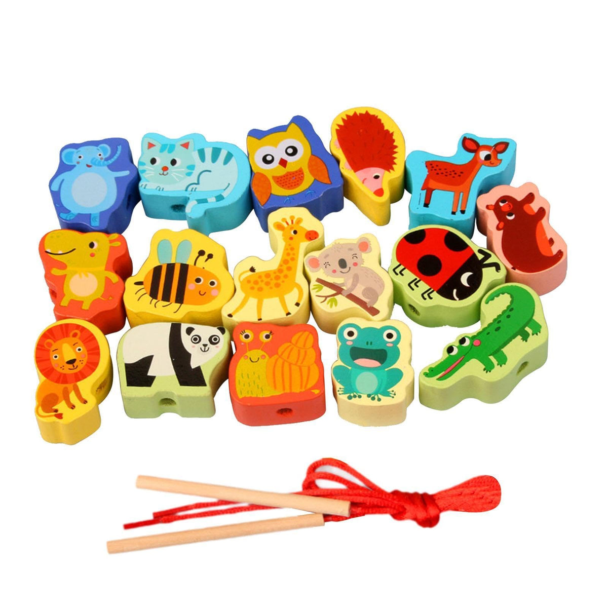 STYLEHEAVEN Wooden Bead Threading Toy Gifts Wooden Lacing Toy for Children Kids Toddlers Animal