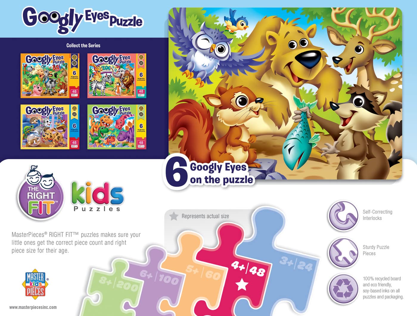 Masterpieces Googly Eyes 48-Piece Jigsaw Puzzle for Kids - Woodland Animals - 14x19 - Assorted Colors