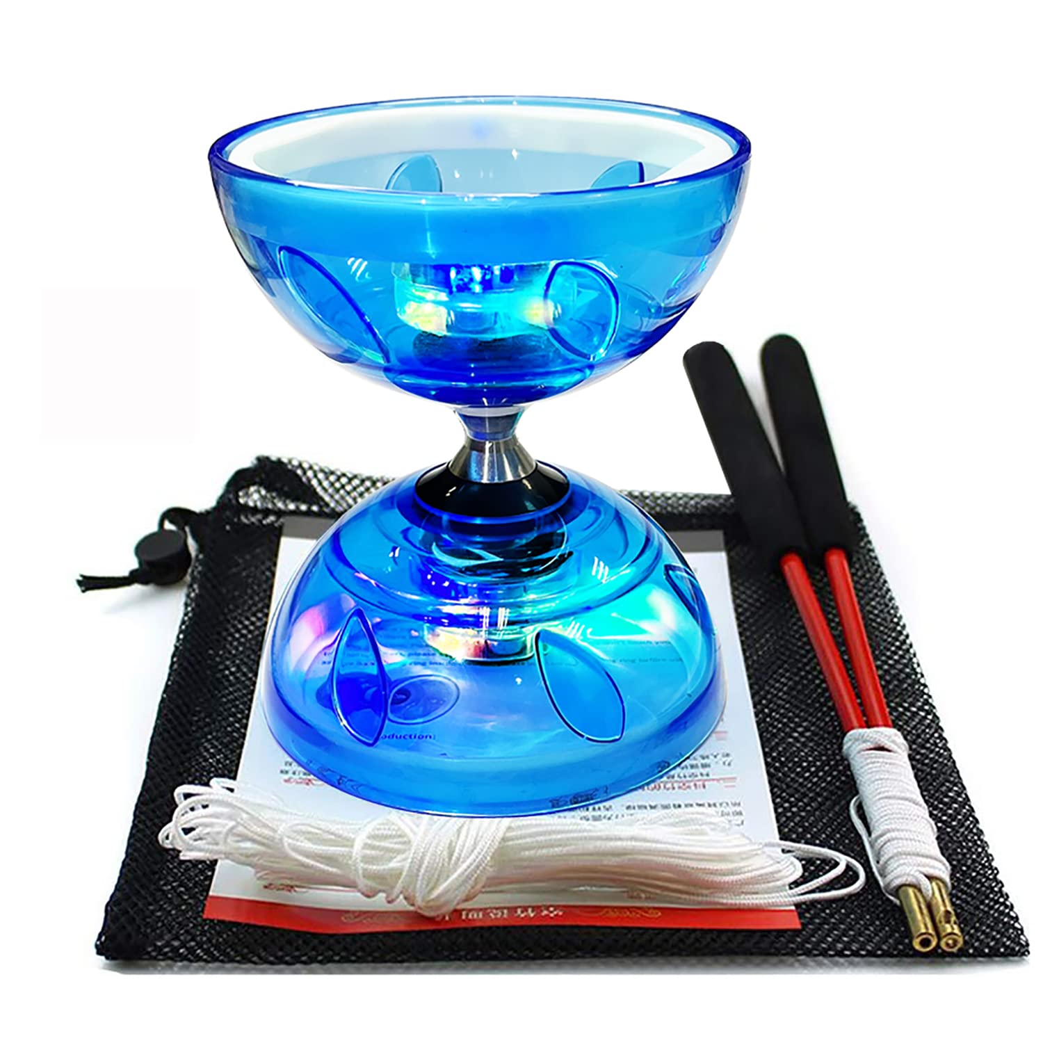 Diabolo Chinese Yoyo Set ,Triple Bearing Diabolo Chinese Yo-Yos Juggling Toys Colorful Led Diabolo With Diablo Sticks, Diabolo String&Net Bag, Easier Start/ Faster/ Stable&Lasts Longer (Led)
