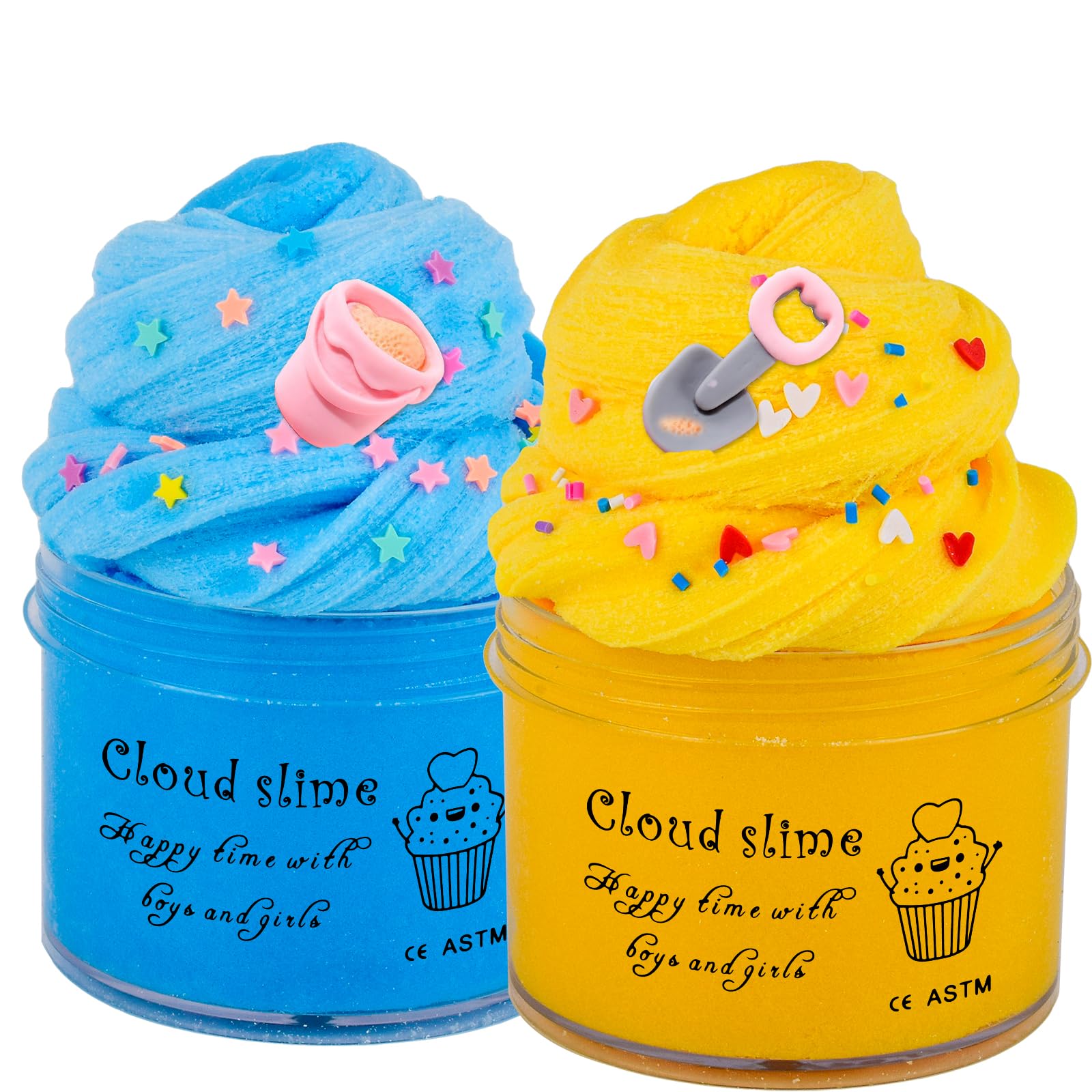 2 Pack Cloud Slime With Beach And Ocean Theme,New Add-Ins Sand Pail & Shovel,Large-Capacity Slime,Super Soft,Scented Diy Slime,S