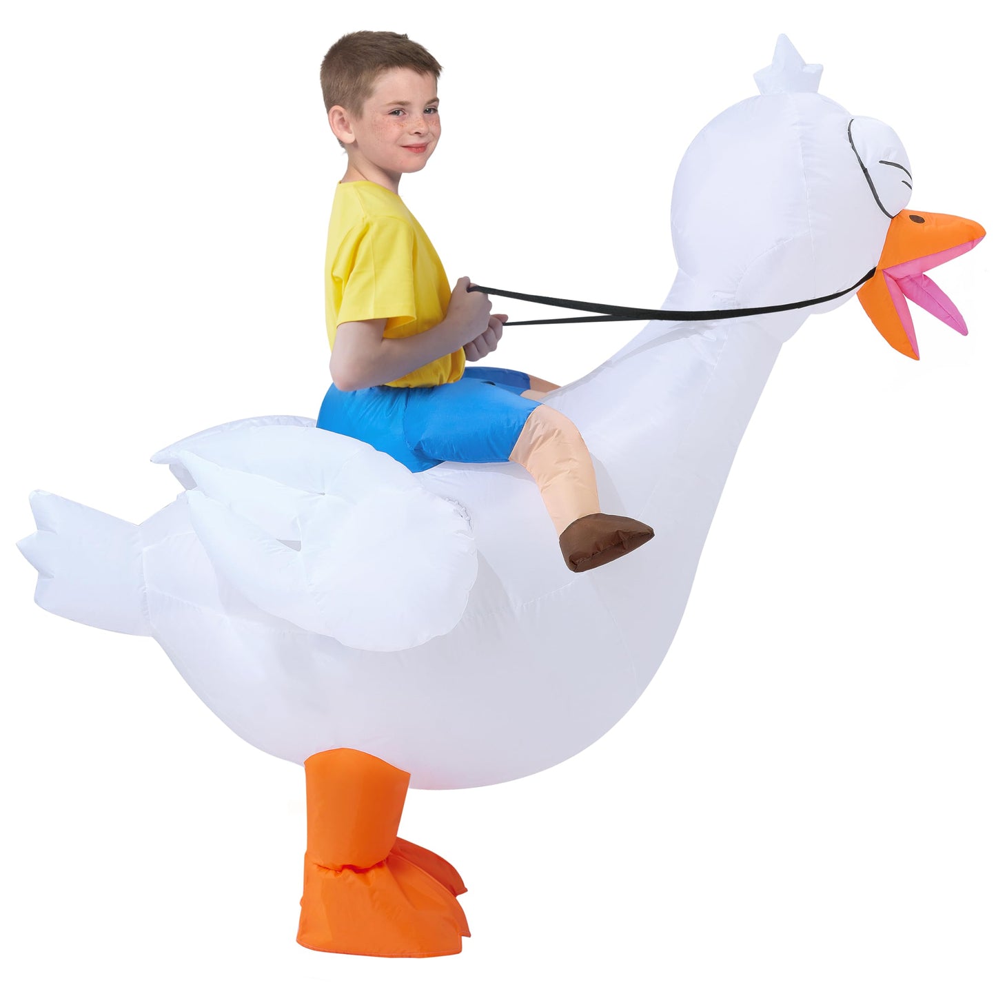 Spooktacular Creations Kids Halloween Inflatable Costume, Riding On A Goose Blow Up Costume Boys, White Goose Inflatable Suit For Halloween Costume Party Halloween Themed Parties