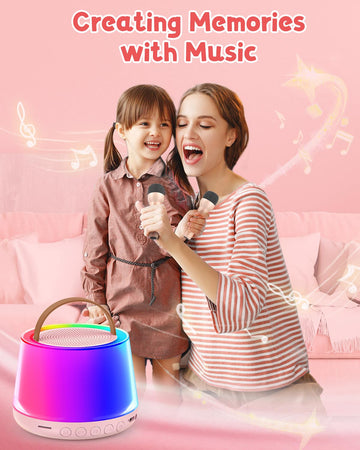 Mini Karaoke Machine For Kids, Portable Bluetooth Speaker With 2 Wireless Microphones And Led Light, Birthday Gifts For 4 5 6 7