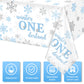 3Pcs Christmas Winter Onederland 1st Birthday Tablecloth Disposable Blue and Silver Snowflake Plastic Table Cloths for Winter On