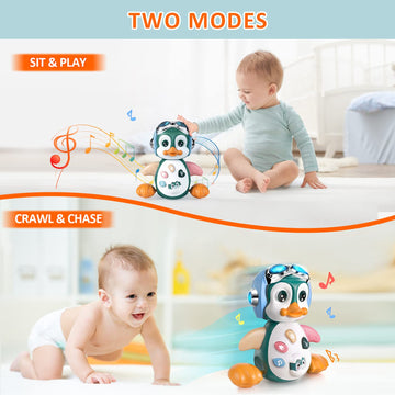 Moontoy Penguin Musical Crawling Baby Toys With Light & Sound Infant Tummy Time Toys 3 4 5 6 7 8 9 10 11 12 18 Month Developmental Newborn Sensory Walking Moving Valentines Gift Easter Basket Stuffers