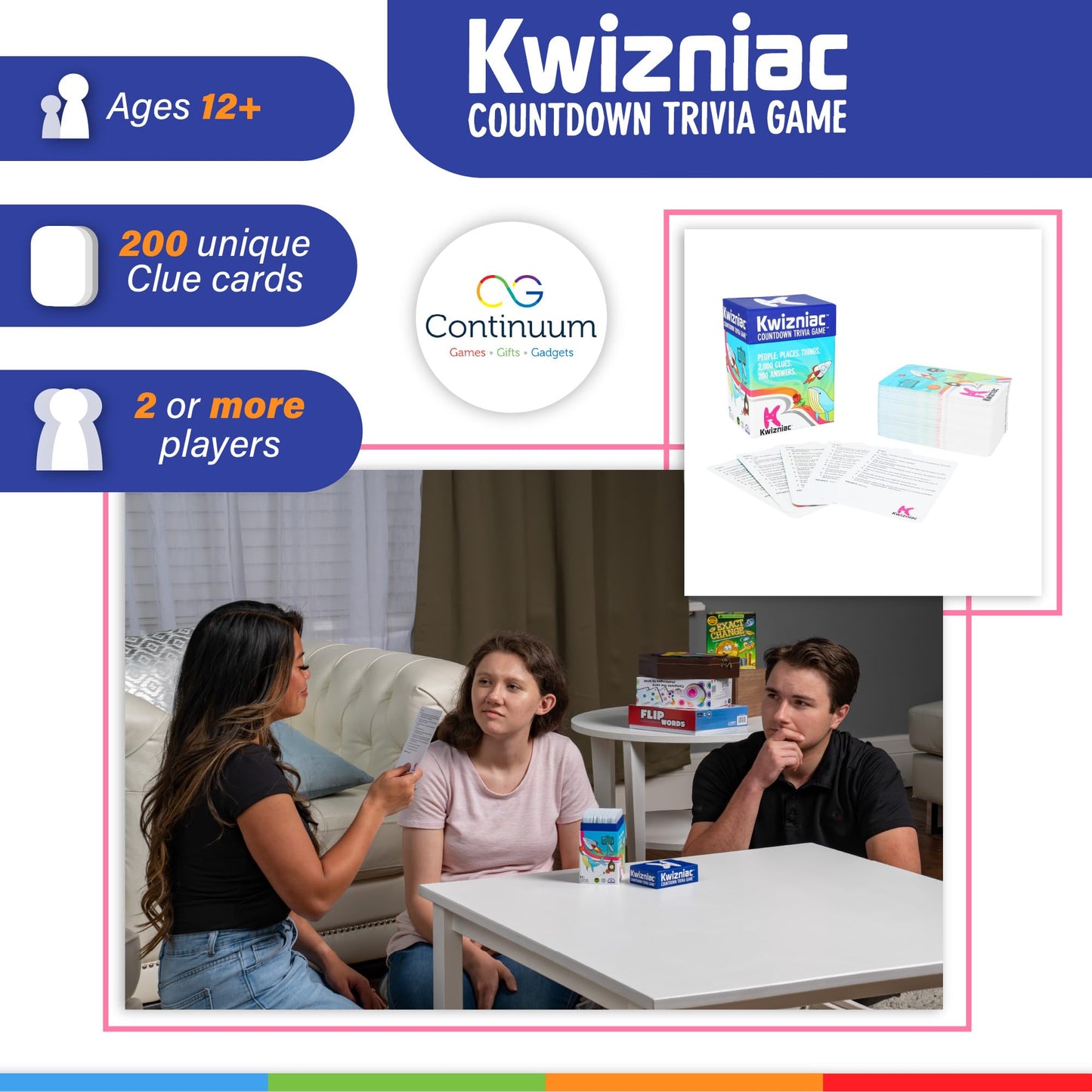 Kwizniac By Continuum Games, Trivia Countdown Card Game, 10 Clues In Decreasing Order Of Difficulty
