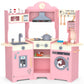 ANPABO Play Kitchen for Kids, Wooden Kids Kitchen Playset for Toddlers with Real Lights & Sounds, Pretend Play Toys with Coffee 