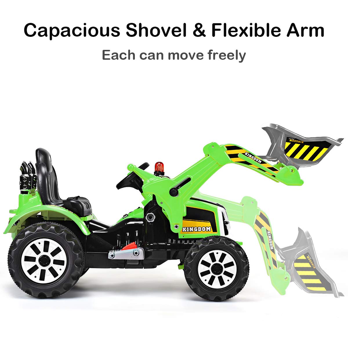 Honey Joy Ride On Excavator, 12V Battery Powered Construction Vehicles For Kids, Front Loader Shovel W/Horn, 2 Speeds, Forward/Backward, Safety Belt, Kids Bulldozer For Boys Girls(Green)
