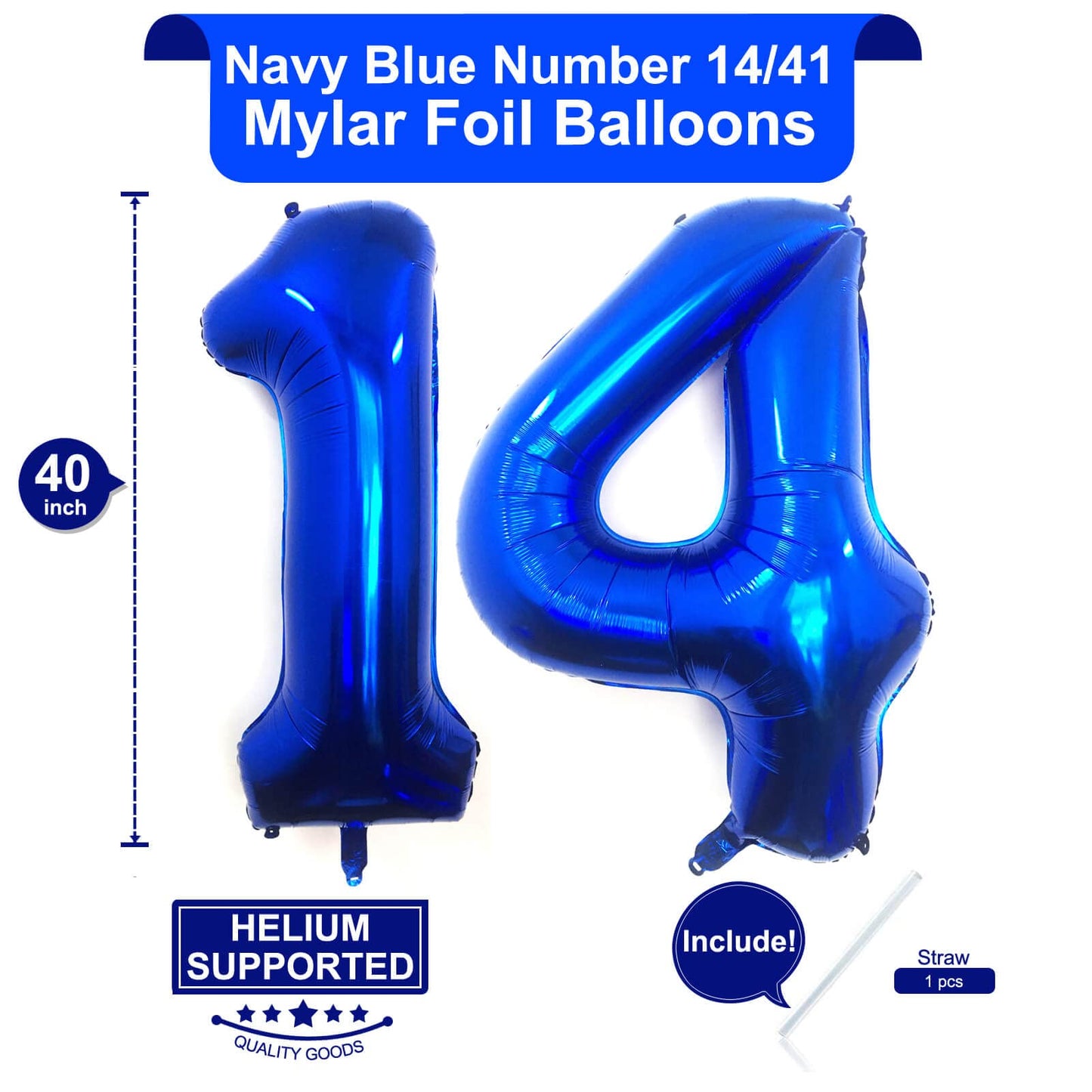 40 Inch Navy Blue 14 Number Balloons Giant Jumbo Huge 14 Or 41 Foil Mylar Helium Number Digital Balloons Dark Blue Birthday Myla