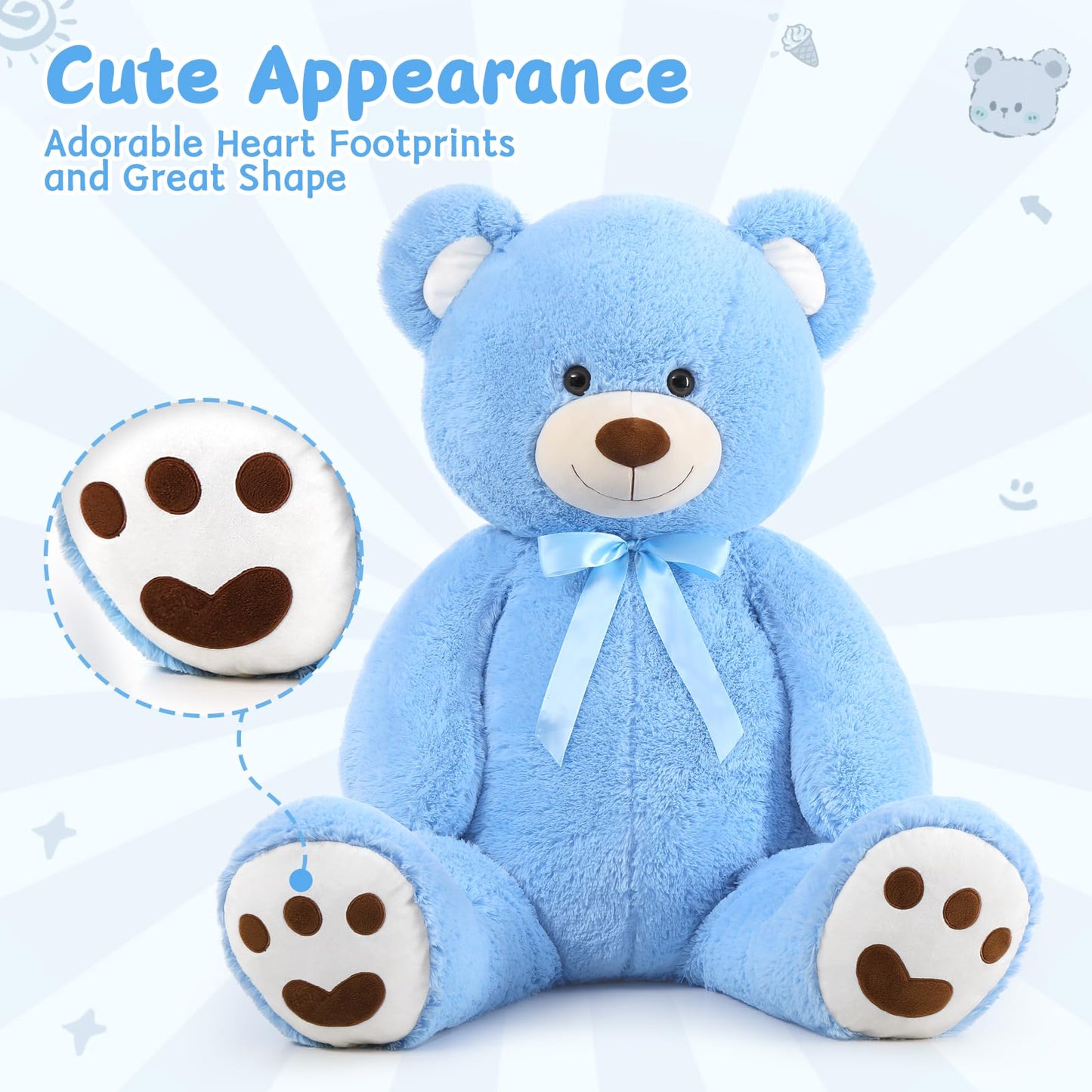 Morismos Giant Teddy Bear Stuffed Animal 4Ft, Big Teddy Bear Plush For Baby Shower, Life Size Stuffed Bear Gifts For Kids, Girls, Girlfriend, Women On Valentine, Christmas, Birthday(Blue)