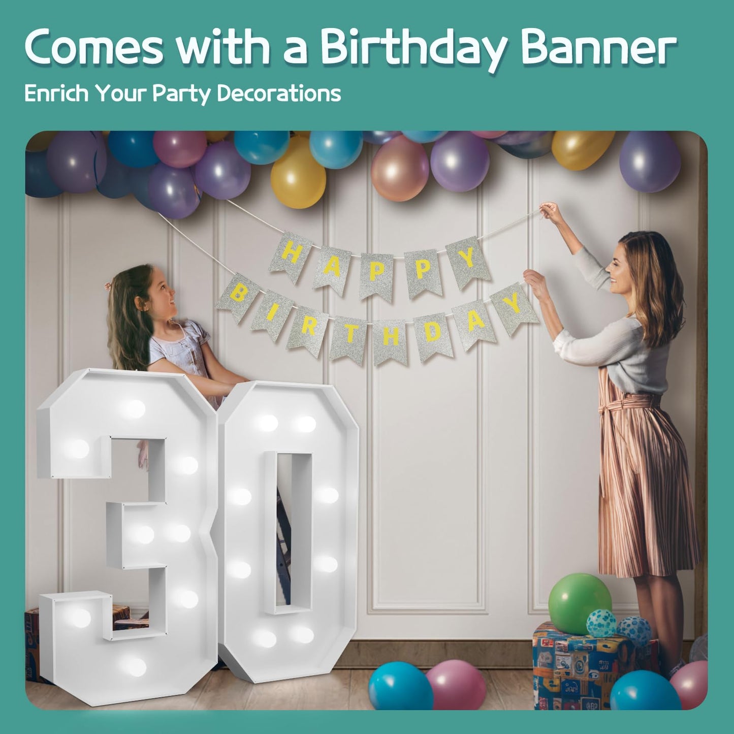 Imprsv Marquee Numbers Large 30Th-Birthday Decorations: 3Ft Light Up Number 30 Birthday Decoration For Women Men Thirty Year Old