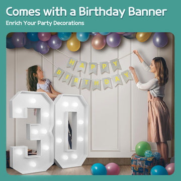 Imprsv Marquee Numbers Large 30Th-Birthday Decorations: 3Ft Light Up Number 30 Birthday Decoration For Women Men Thirty Year Old