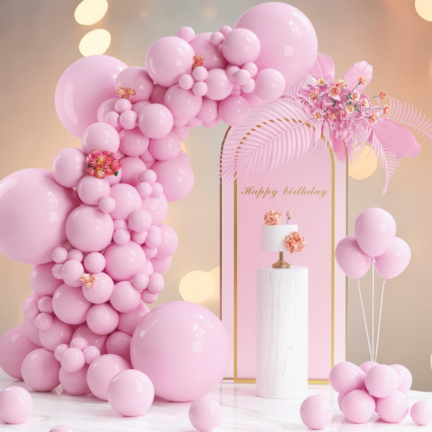130Pcs Light Pink Balloons Garlands Kit, 18'' 12'' 10'' 5'' Different Sizes Pack Pink Latex Balloon Arch For Birthday Baby Showe