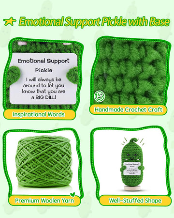 Jelutar Mini Funny Positive Potato, 3 Inch Knitted Doll With Positive Card For Cheer Up Gifts And Party Decorations, Cute Positive Potato Crochet Doll For Birthday Gifts (Pickle With Base)