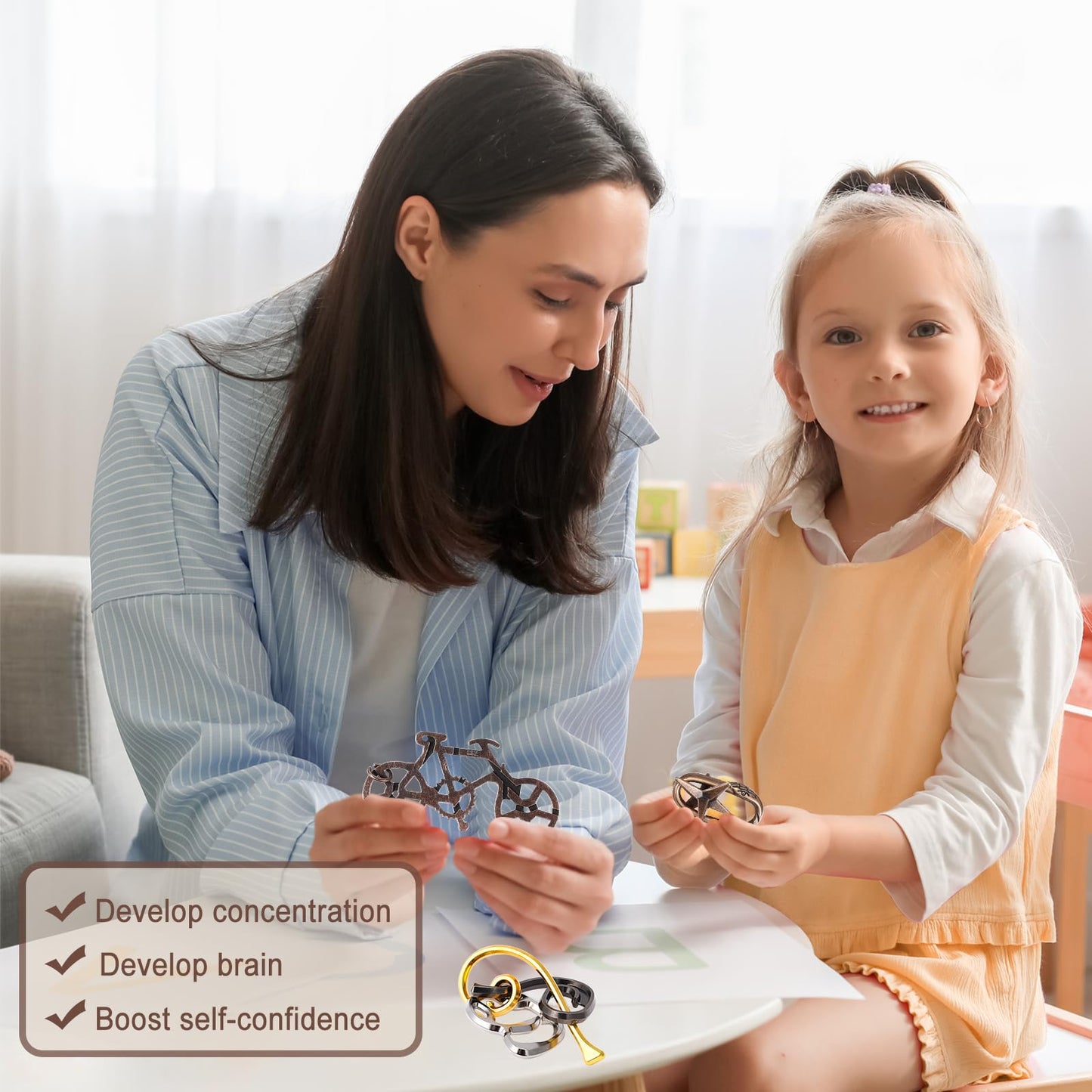 9 PCS Metal Brain Teaser Puzzles Logic Metal Puzzle for mature-themed Toy Lock Puzzles Gift for mature-themedsTeenagers (9 PCS Edition B)