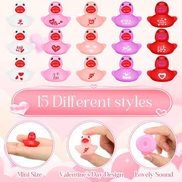 Junkin 100 Pcs Valentine Mini Rubber Ducks 1.57 Inch Small Rubber Ducks In Bulk Festive Rubber Ducks Heart For Birthday Party Fa