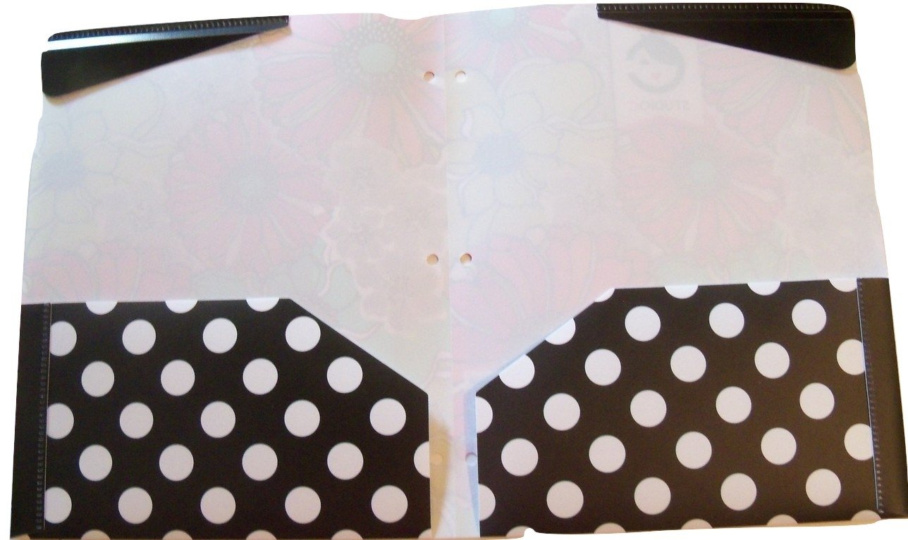 Studio C Carolina Pad Set Of 3 Poly Folders ~ Whimsical Flower (Large Flower Head On White, Colorful Patches Among Black And White Stripes, Floral Collage)