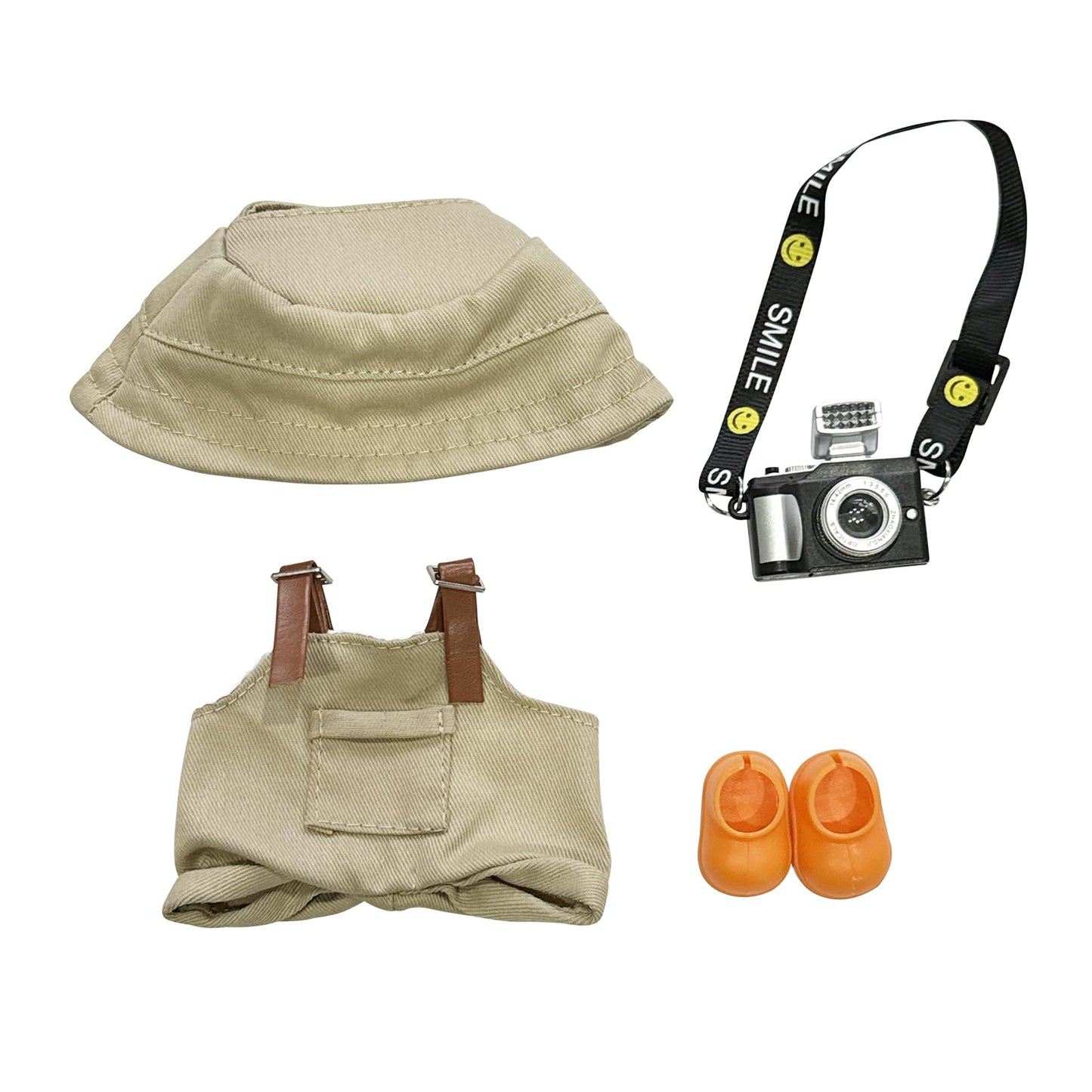 17cm Light Purple Outfit Set (Doll Not Included) - Bucket Hat  Overalls Shorts  Mini Camera & Shoes  Cute Style for 17cm Doll Dress-up (Khaki SC)